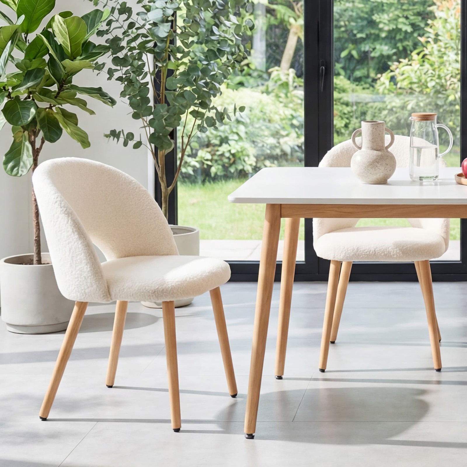 White Teddy Velvet Restaurant Chairs 2PCS Ergonomic Comfortable Backrest