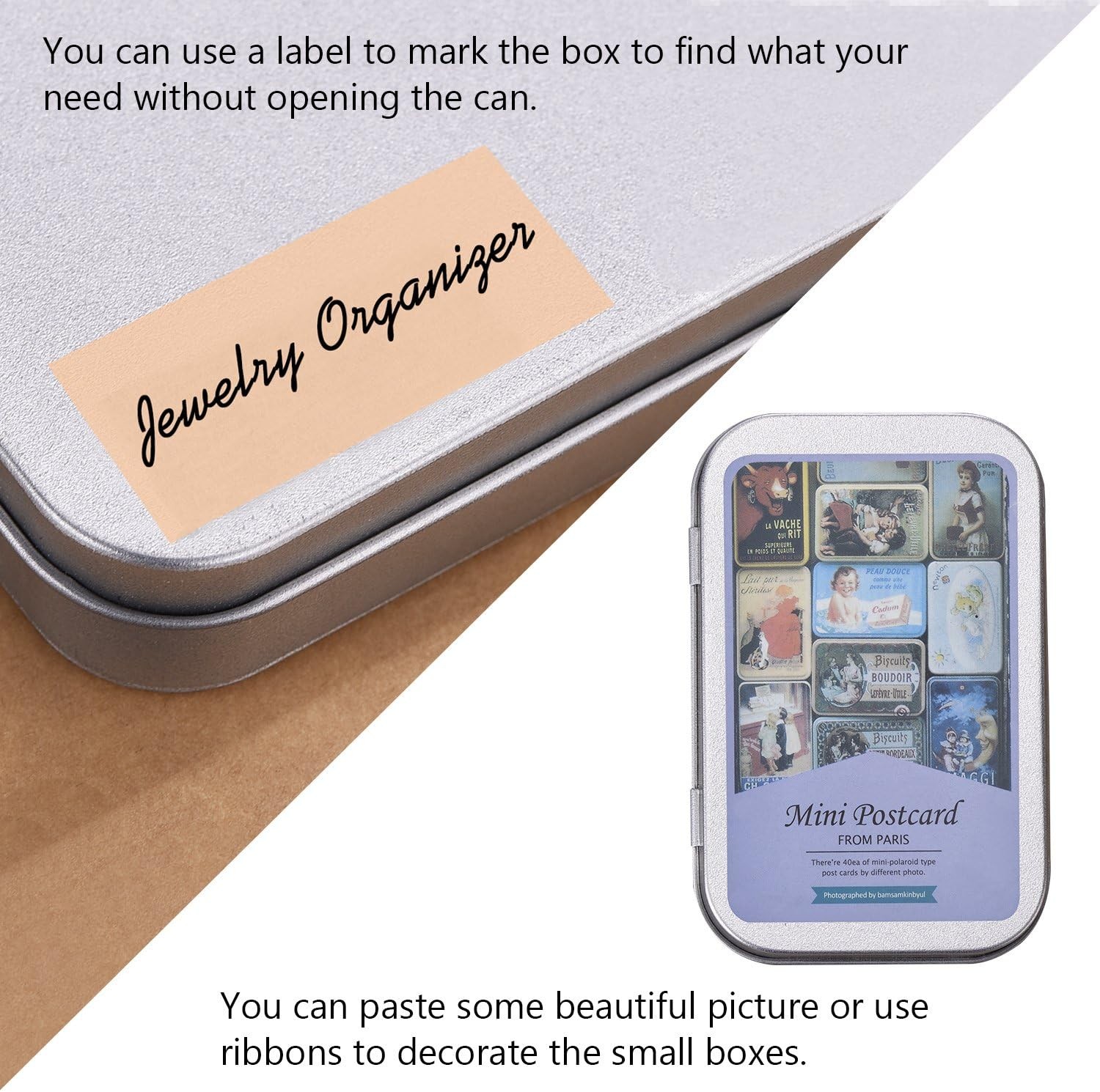 3 Pack 3 pack 3.75 x 2.45 x 0.8 Inch Metal Rectangular Empty Hinged Tins Box