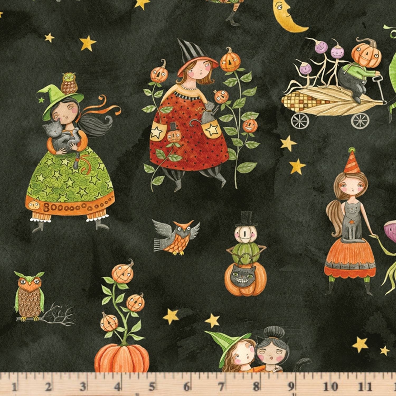 Ghoul Friends Main Black C16050 Teresa Kogut 100% Cotton Fabric By half yard