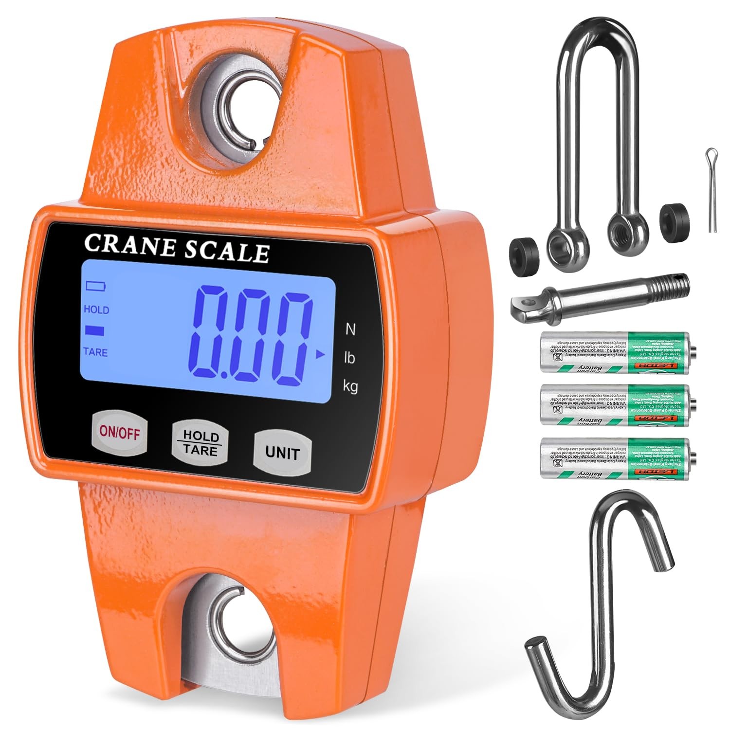 Digital Crane Scale 660lbs / 300kg Industrial Heavy-Duty Hanging Scale Orange