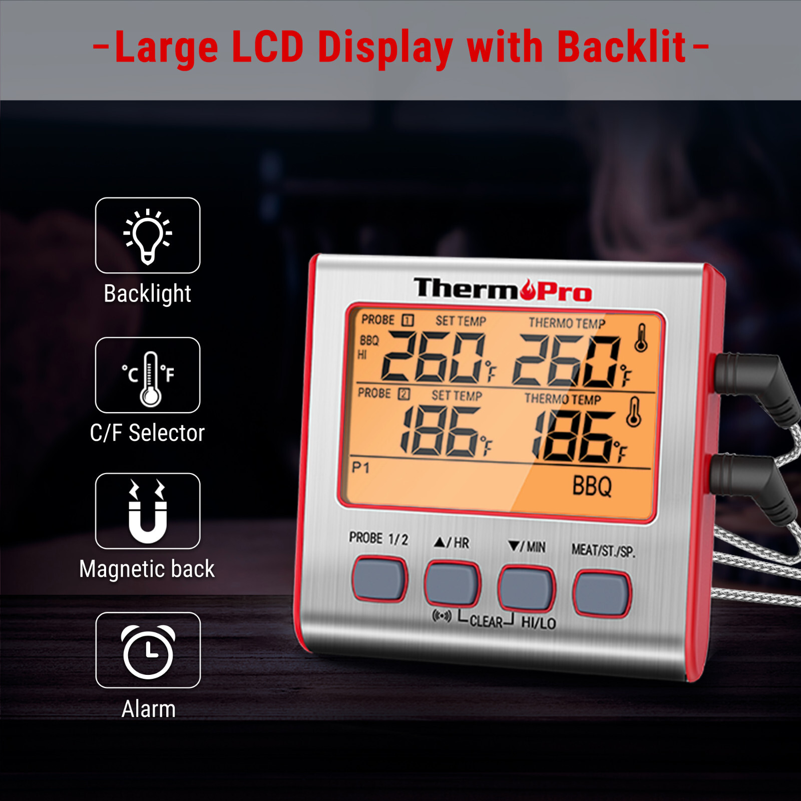 Prolong Dual 2 Probe Digital Meat Cooking Thermometer Grill BBQ Food Oven Smoker