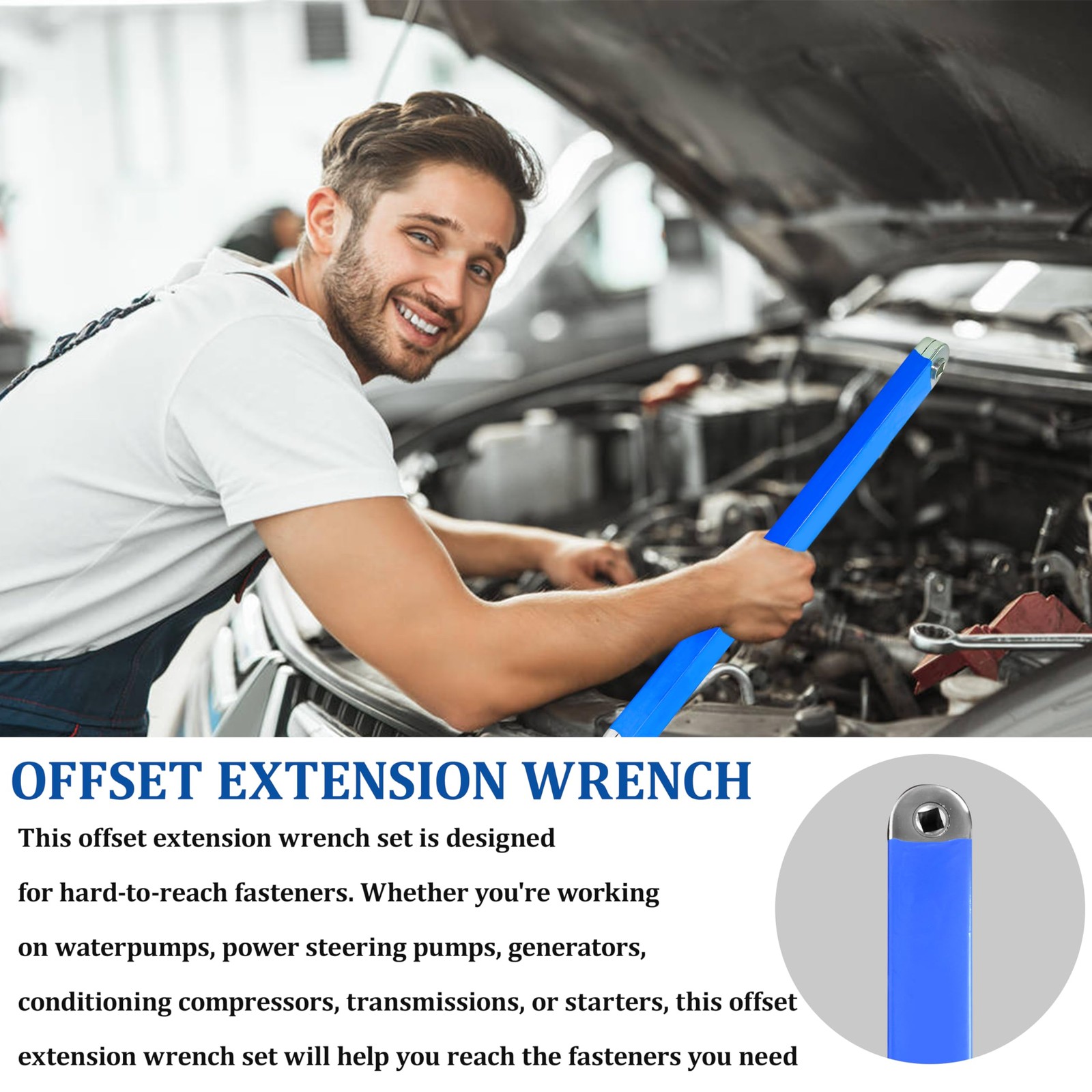 Impact Ready Offset Extension Wrench Set - Includes 1/4", 3/8", 1/2" Adapters...