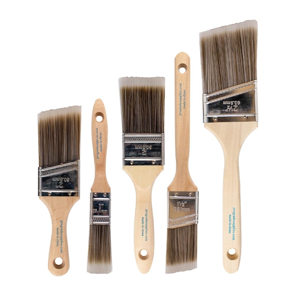 Pro Grade Paint Brushes 5 Piece Paint Brush Set Flat & Angle Brushes for Walls
