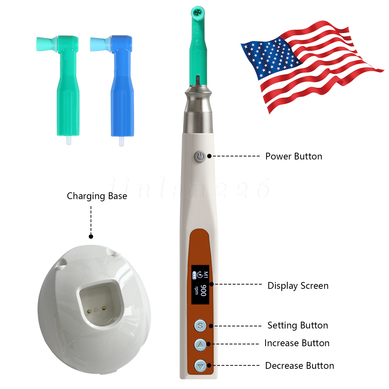 Dental Cordless Electric Hygiene Prophy Handpiece 360° Swivel+2 Prophy Angles
