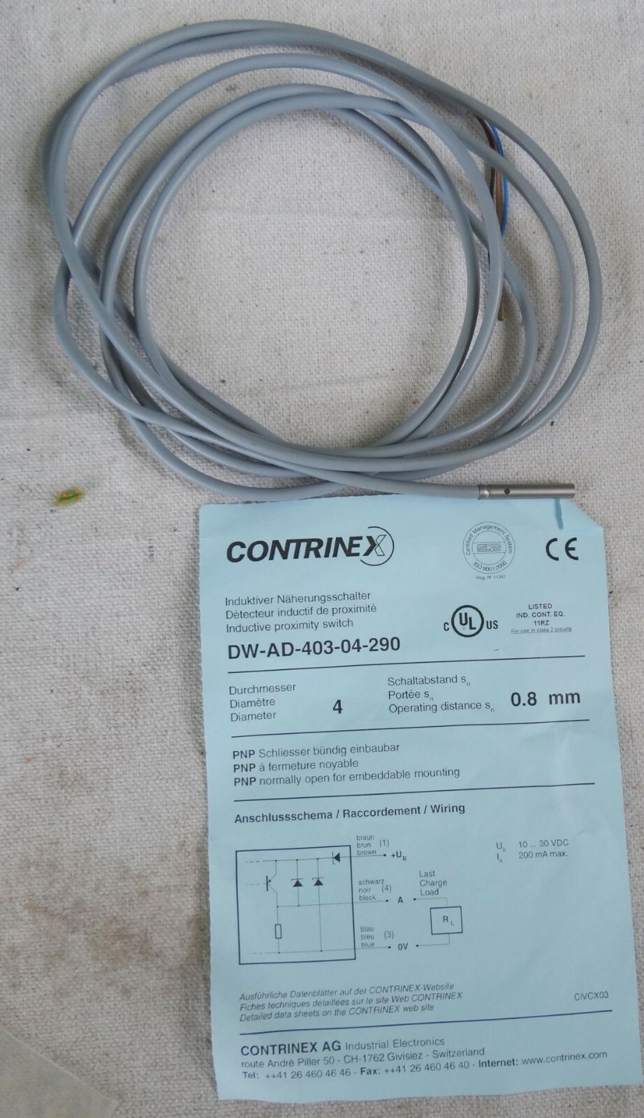 Contrinex Inductive Proximity Switch DW-AD-403-04-290