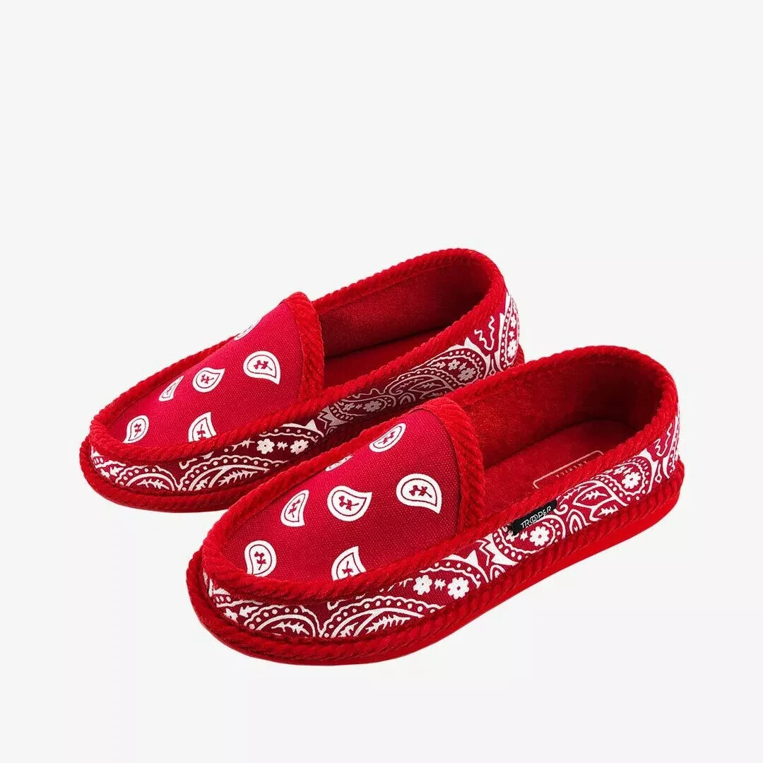 Red Bandana Slippers House Shoes Trooper America Paisley Chicano Gangster Style