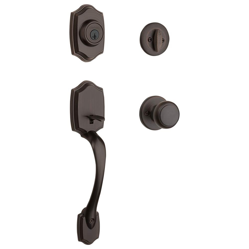 Kwikset Belleview Front Door Lock Handle and Deadbolt Set, Venetian Bronze