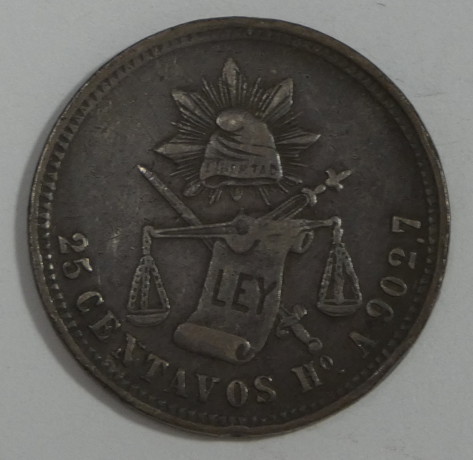 1878 Ho A  MEXICO 25 Centavos Silver Coin VERY FINE+