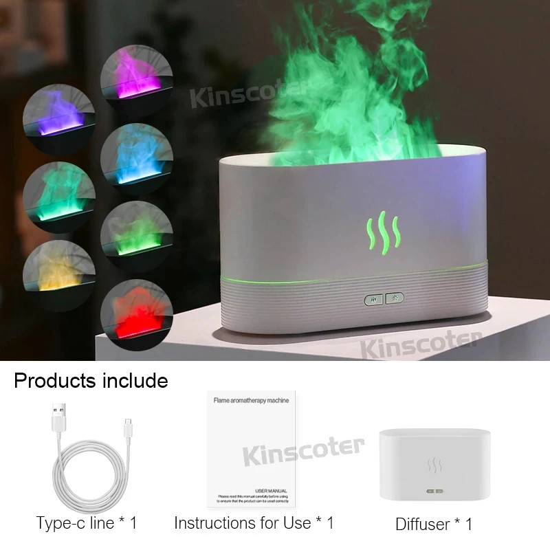 USB Flame Air Humidifier 7 Color LED Aroma Diffuser Essential Oil Set Purifier