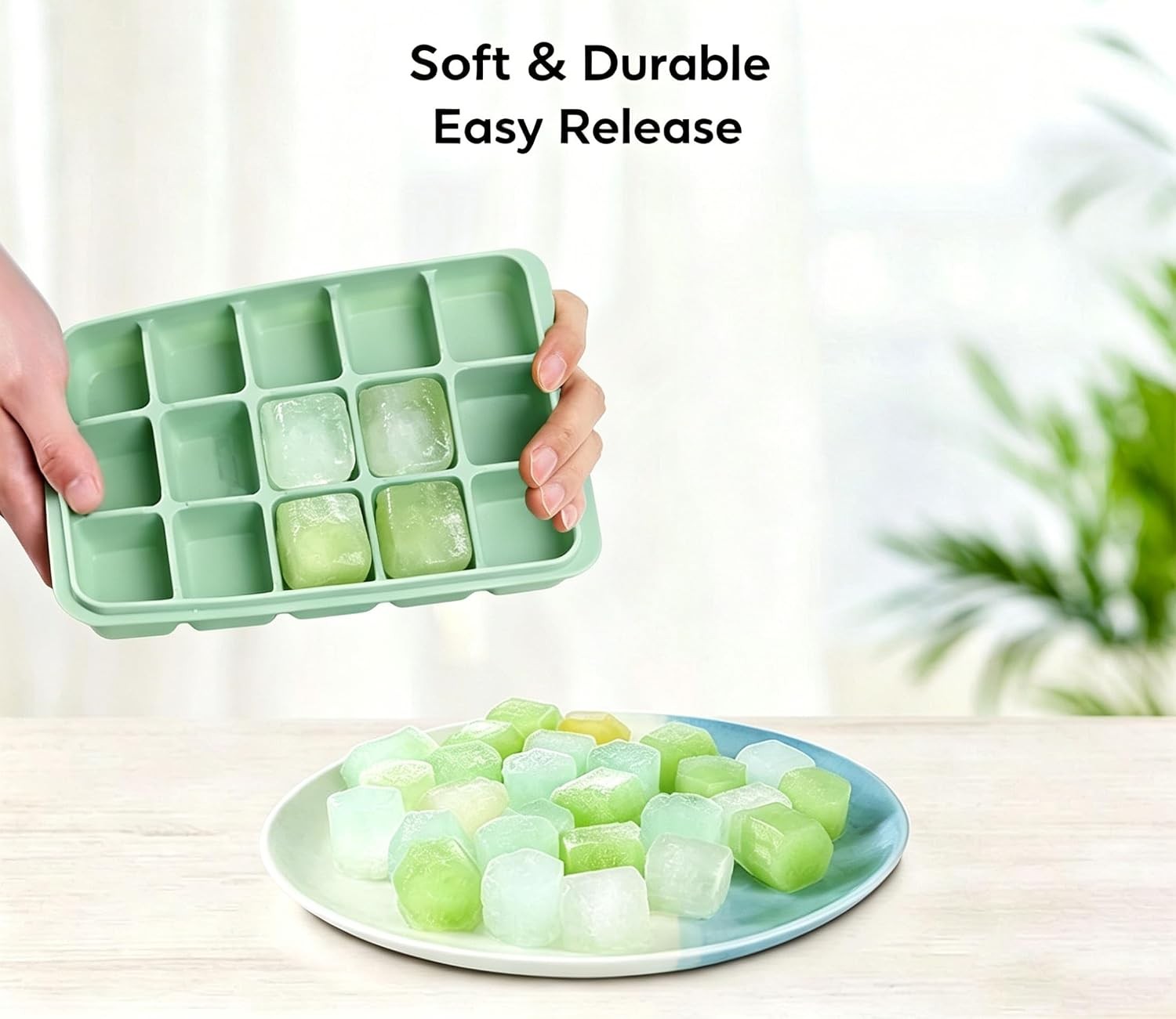 Silicone Ice Cube Trays with Lid, 1 Pack 15 Cubes with Removable Lid | Easy