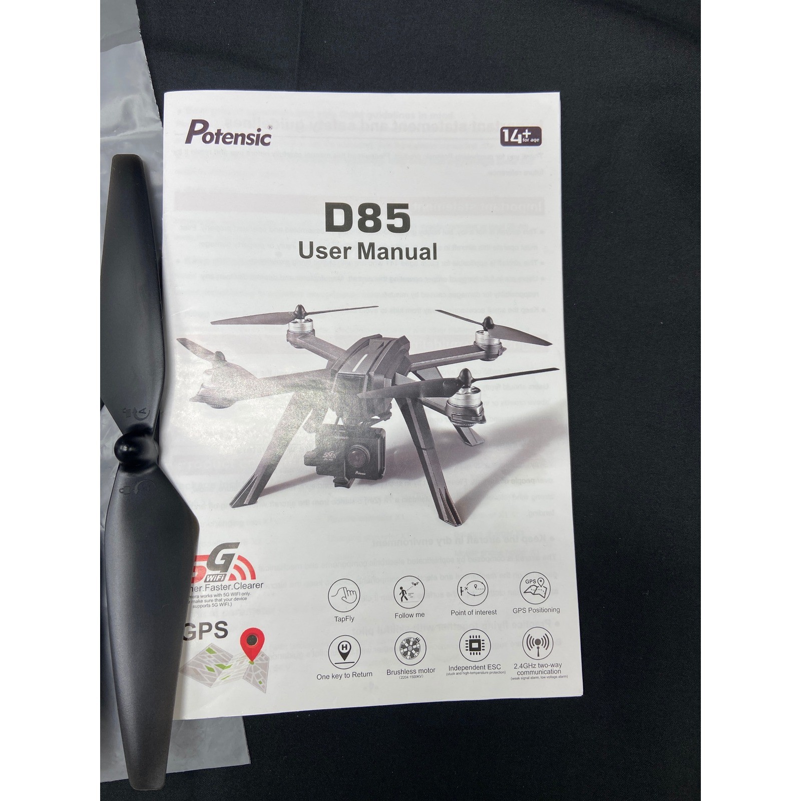 Potensic D85 Drone Replacement Propeller Blades 4pc Set with User Manual Black