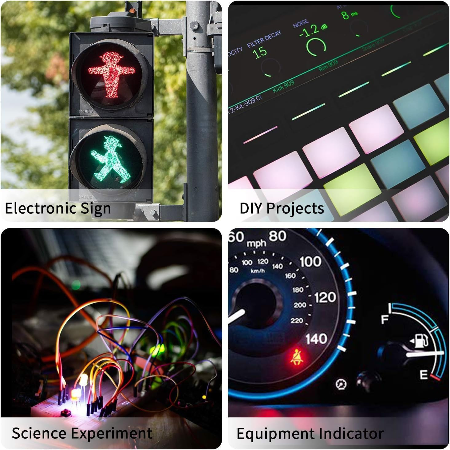 50pcs 3V-4.5V-5V-6V-7.5V-9V-12VDC 5mm Red/Yellow/Green/Blue/White LED Lights ...
