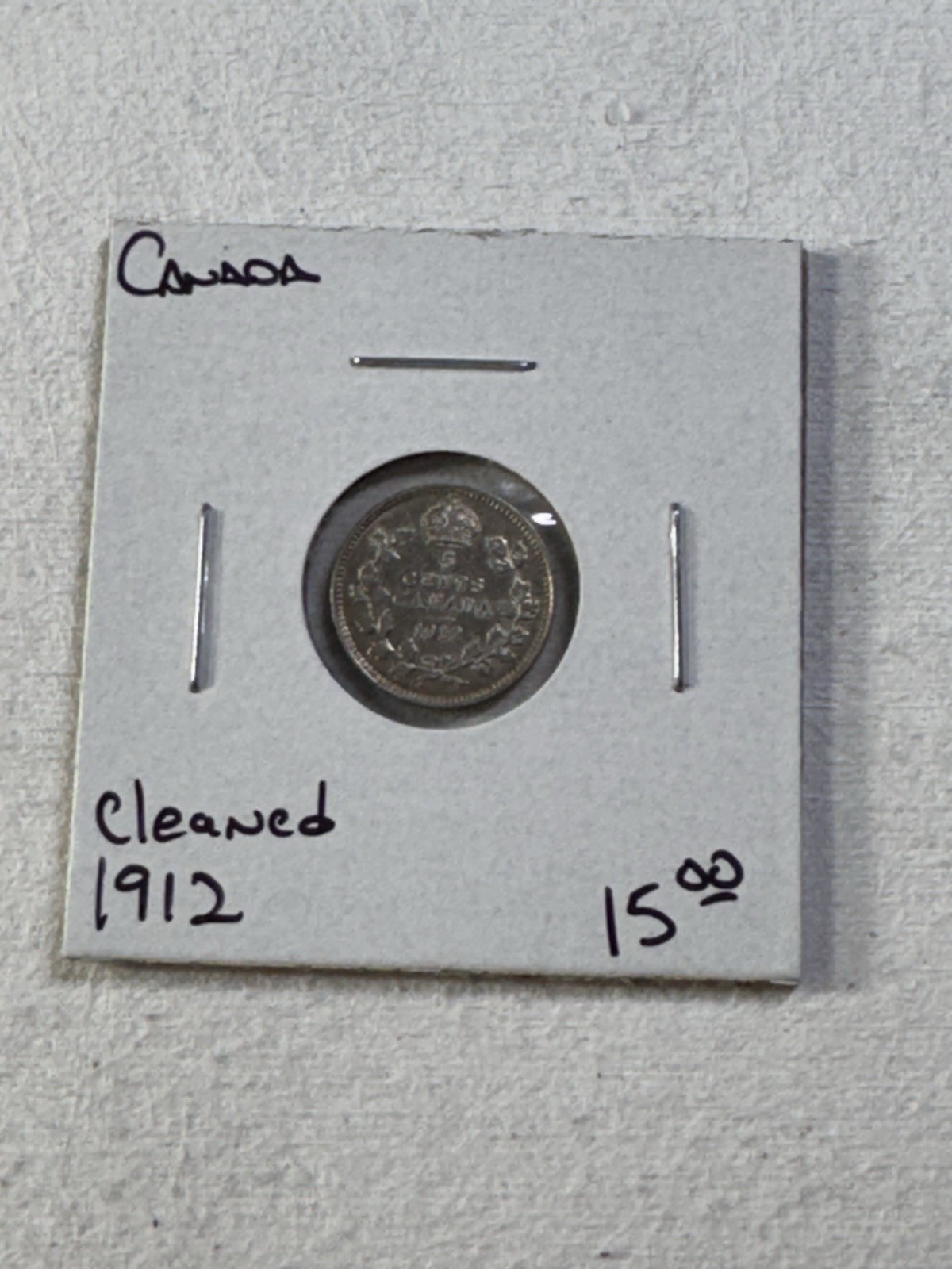 1912 Canada 5 Cents Silver Coin Cleaned