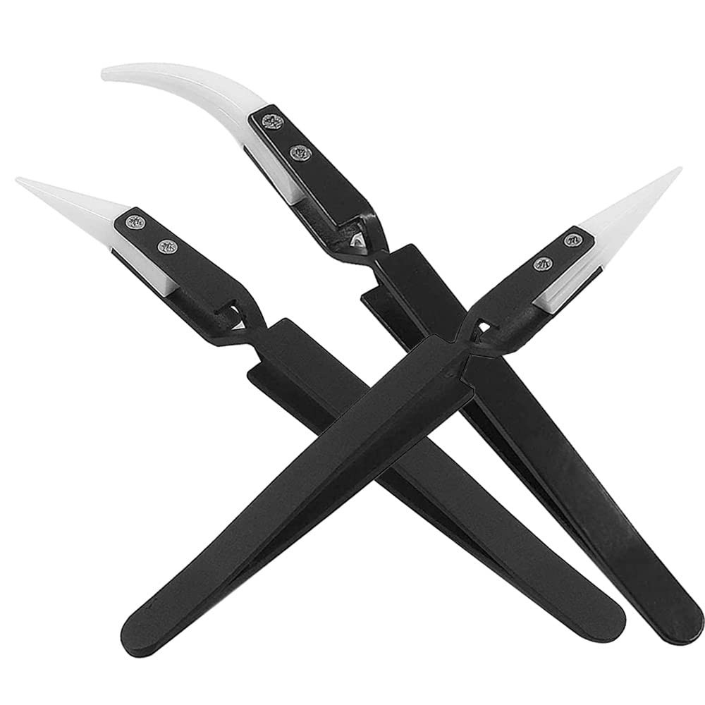 Saipe 3pcs Stainless Steel Anti-Static Ceramic Solder Tweezers Silver