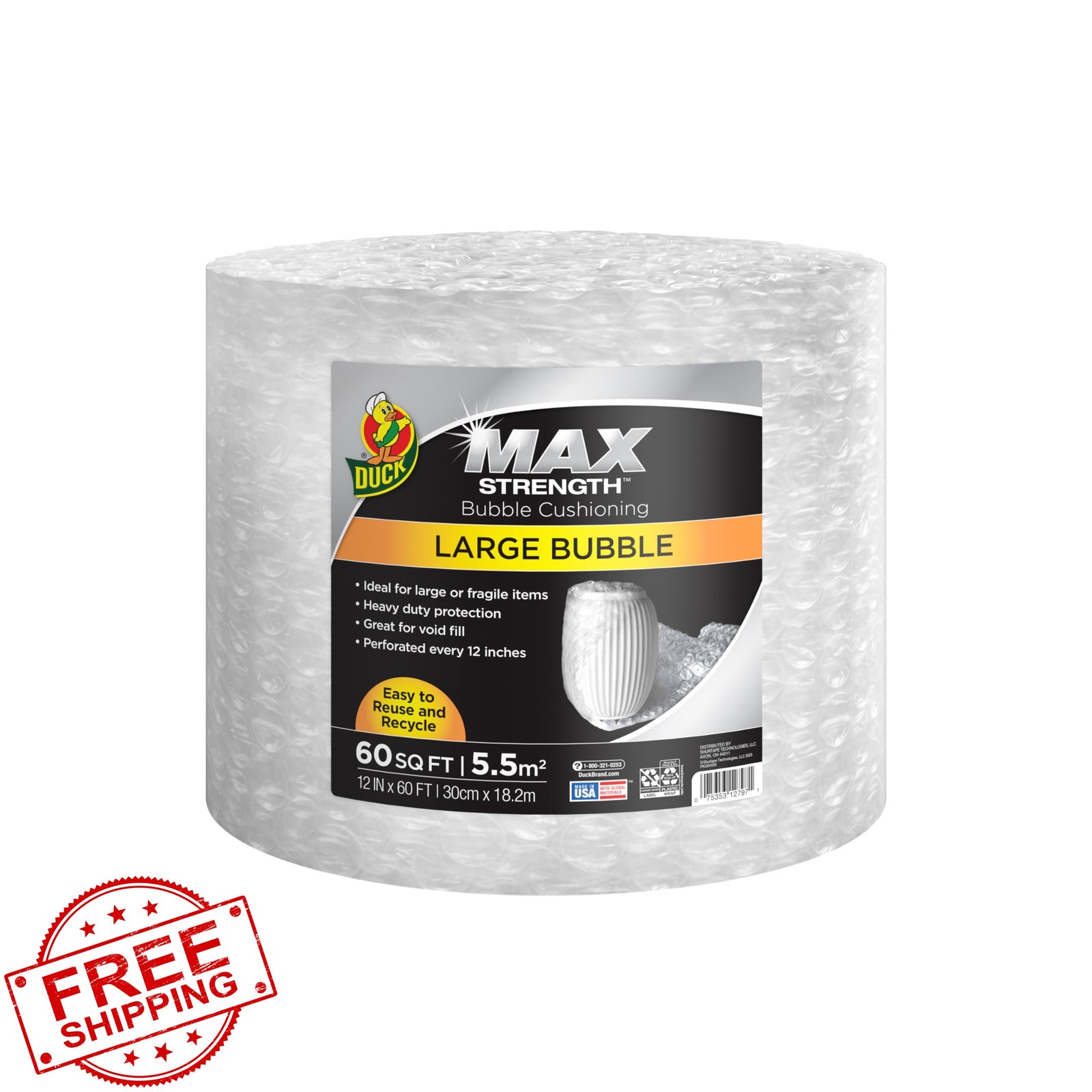 Duck Max Strength Bubble Wrap 60FT Moving Shipping Perforated
