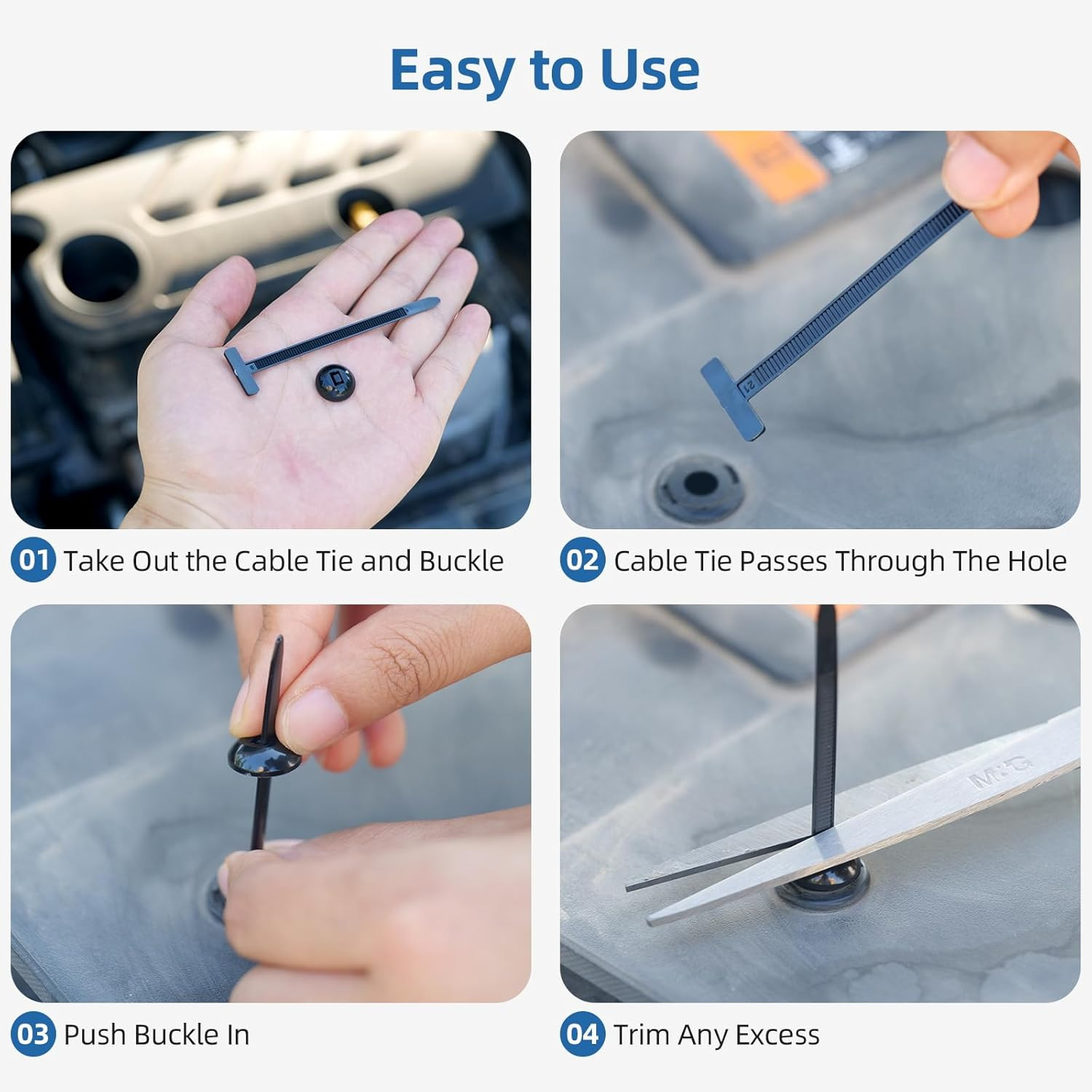 100 Pcs Nylon Universal Cable Tie Buckle for Car - Self-Locking and Easy Install