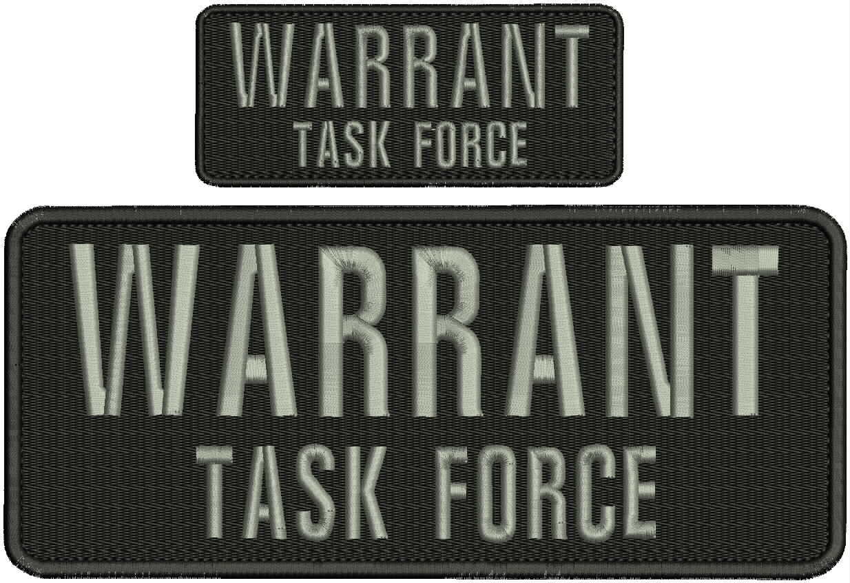 WARRANT Task Force embroidery patches 4x10 and 2x5 hook on back grey