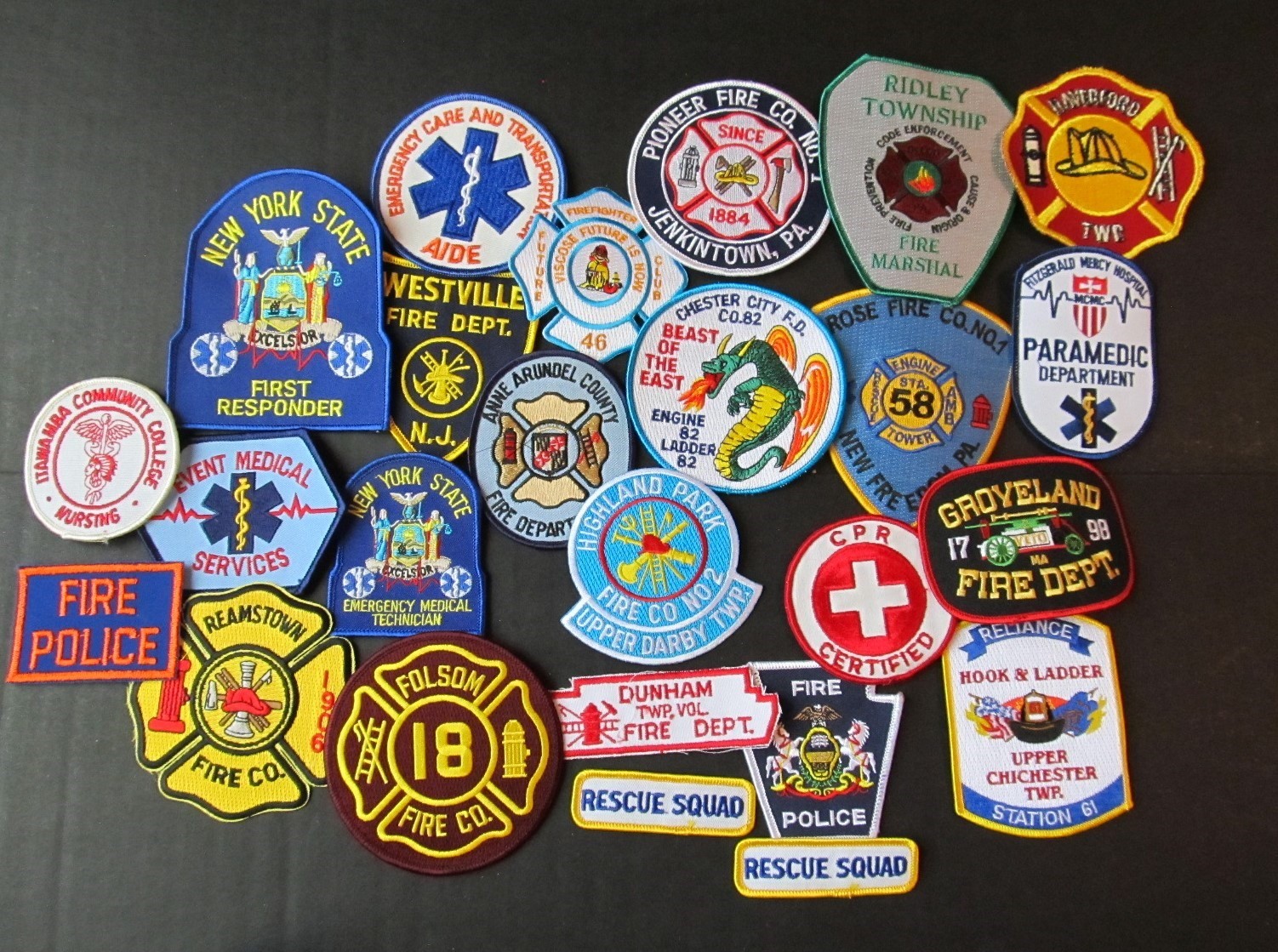 25 Vintage Patches Lot Fire EMT Rescue etc Obsolete