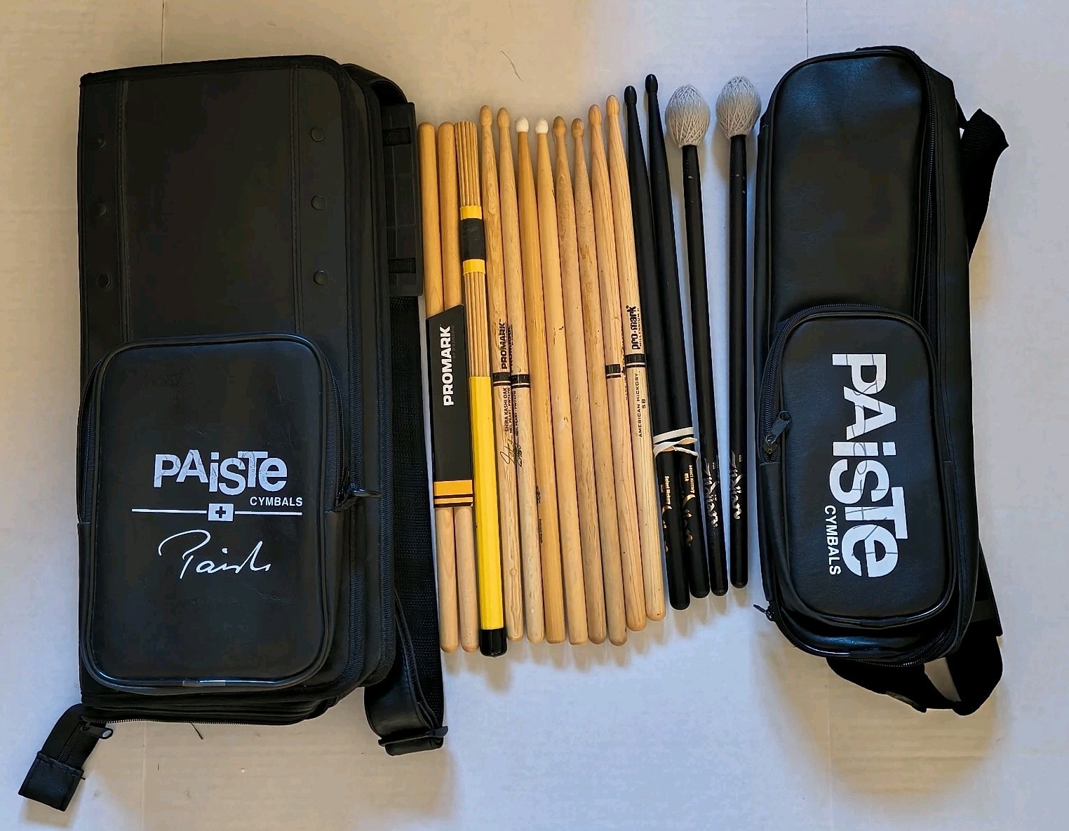 2 Paiste Multi Pocket Drum Stick Carry Bags Shoulder Straps w 7 Pairs Drumsticks