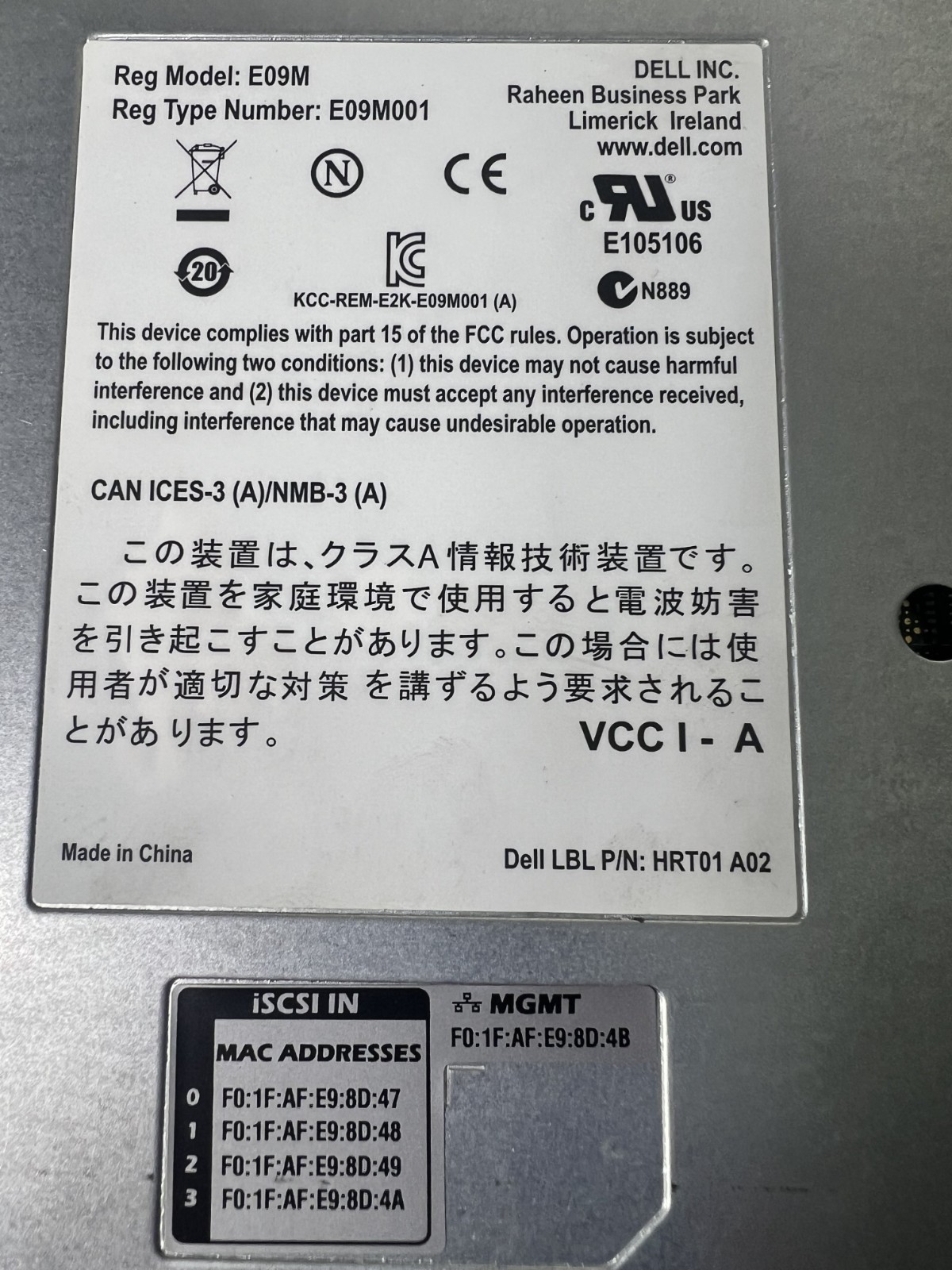 Dell EqualLogic Control Module TYPE 11 Controller Module E09M001 E09M 674757 Ser