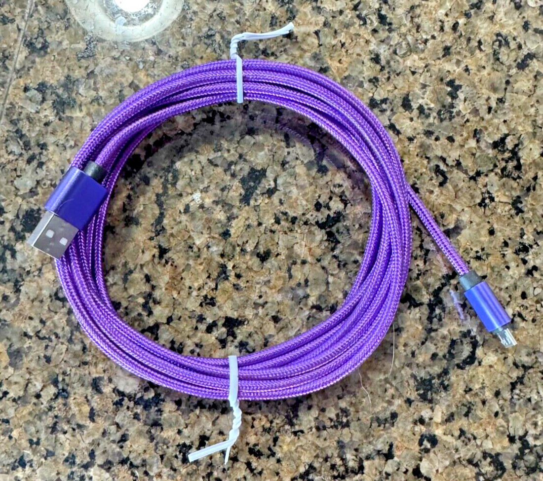 USB-A to USB Micro Charging/Data Transfer Cable Cord 10' Purple Phone Cable