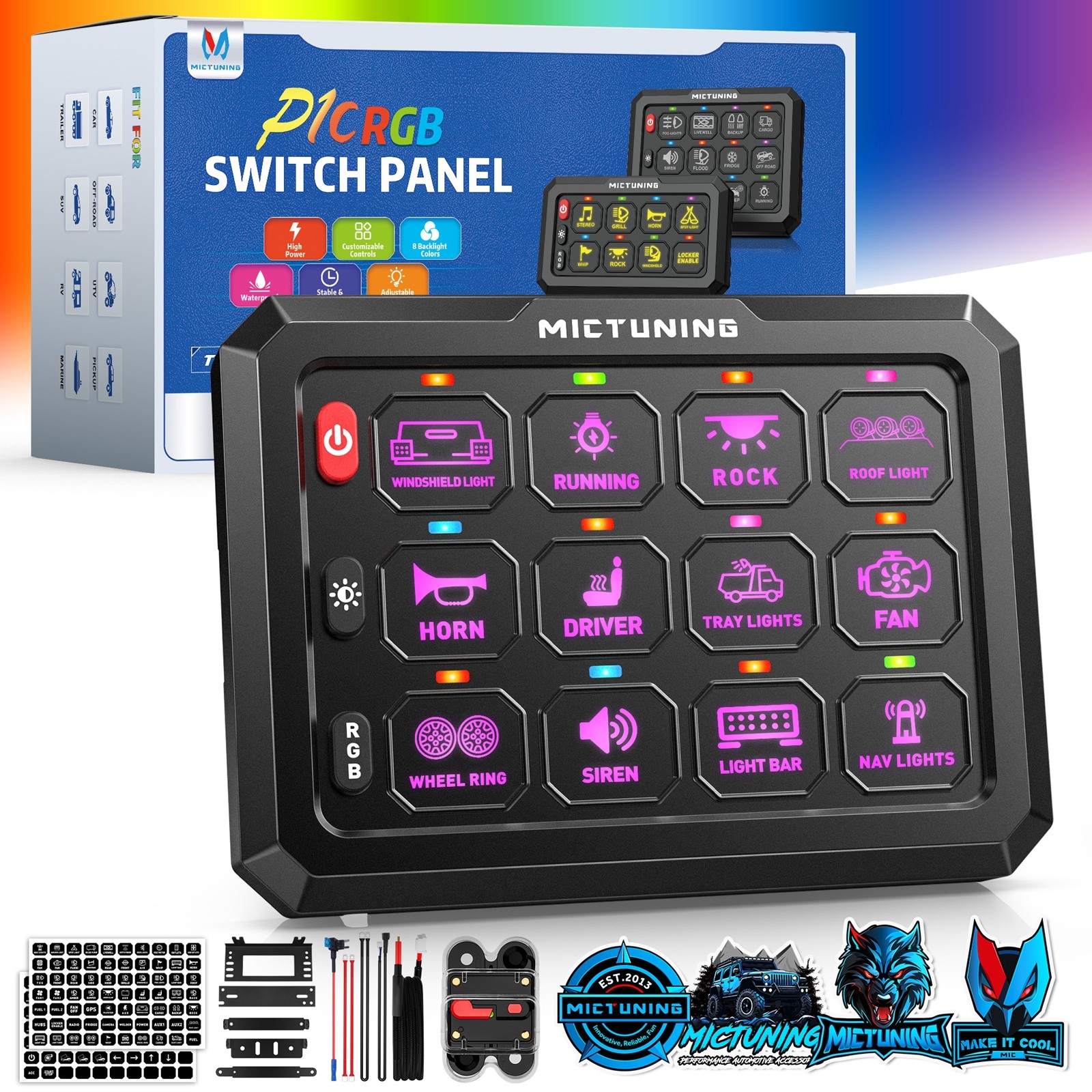 P1C 12 Gang RGB Switch Panel Momentary Toggle Flash Strobe Control Relay System
