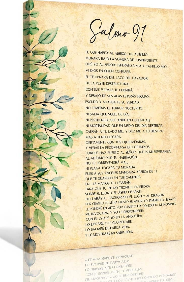 Lineerby Psalm 91 Wall Art Spanish Bible Verse Poster 12"L x 8"W, 91