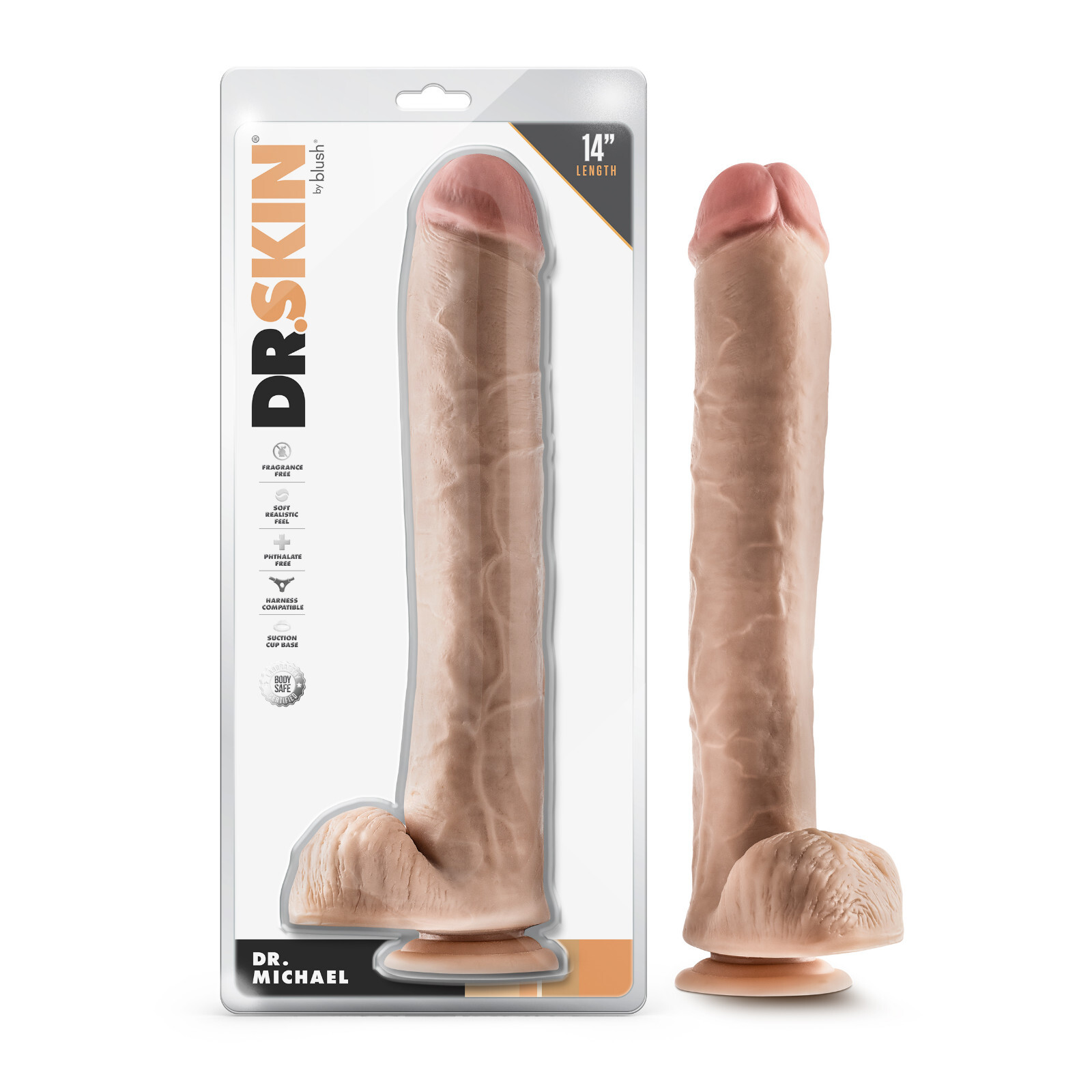 Blush Dr.Skin-14''Long 2.5''Thick Soft Realistic Dildo with Balls-Suction Cup