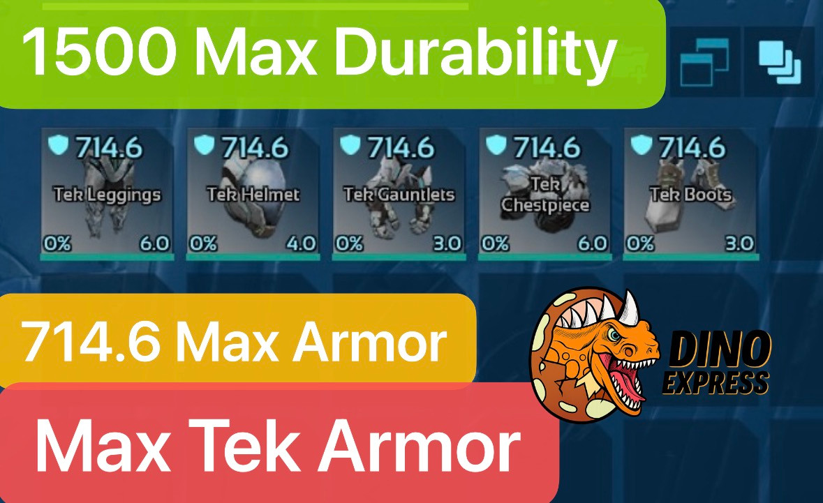 PVE Max Stats Tek Armor Set, 714.6 Armor Suit, 1500 Durability Survival Ascended