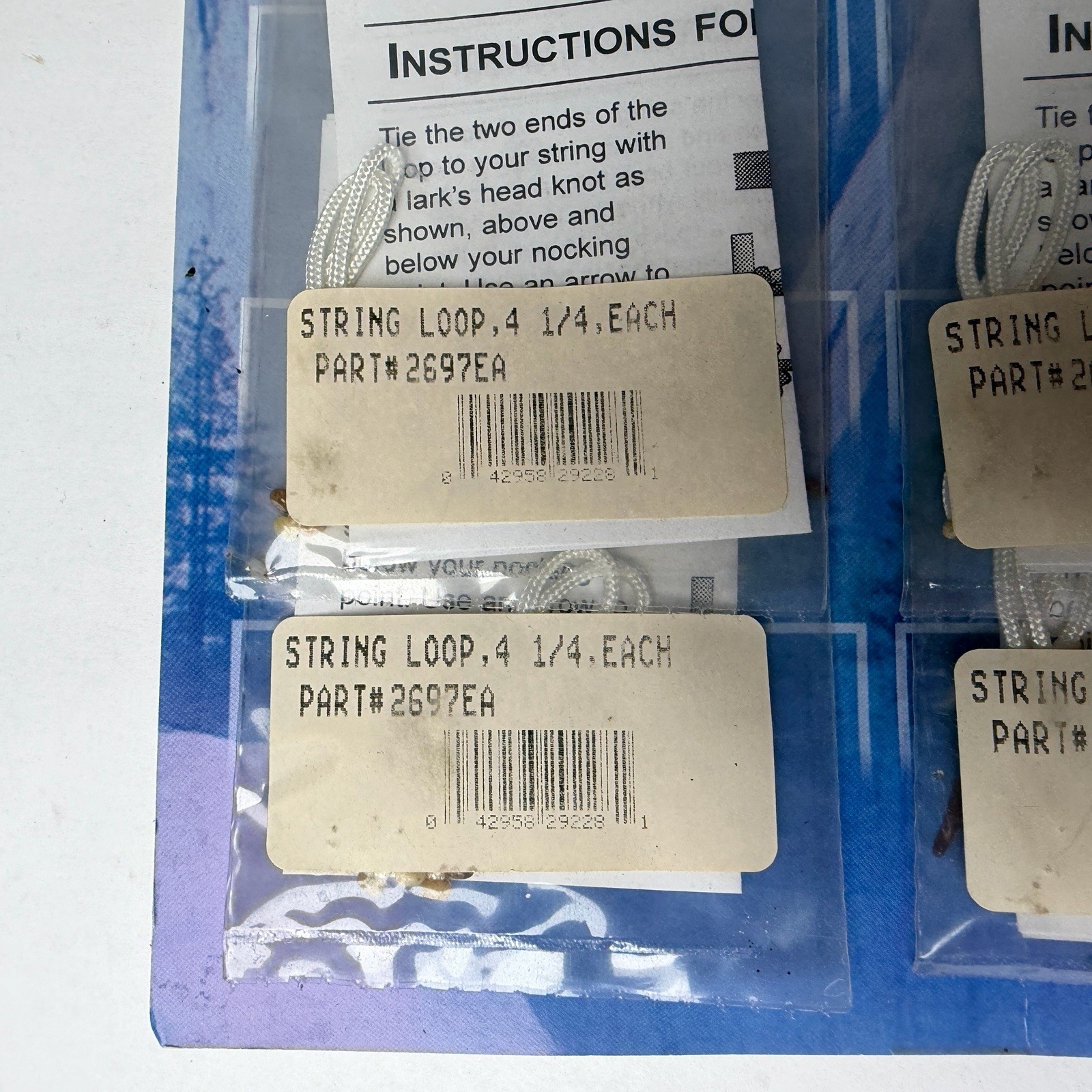 Lot of 4 PSE Archery Precision Shooting Bow String Loop 4-1/4" White 2697PSE New