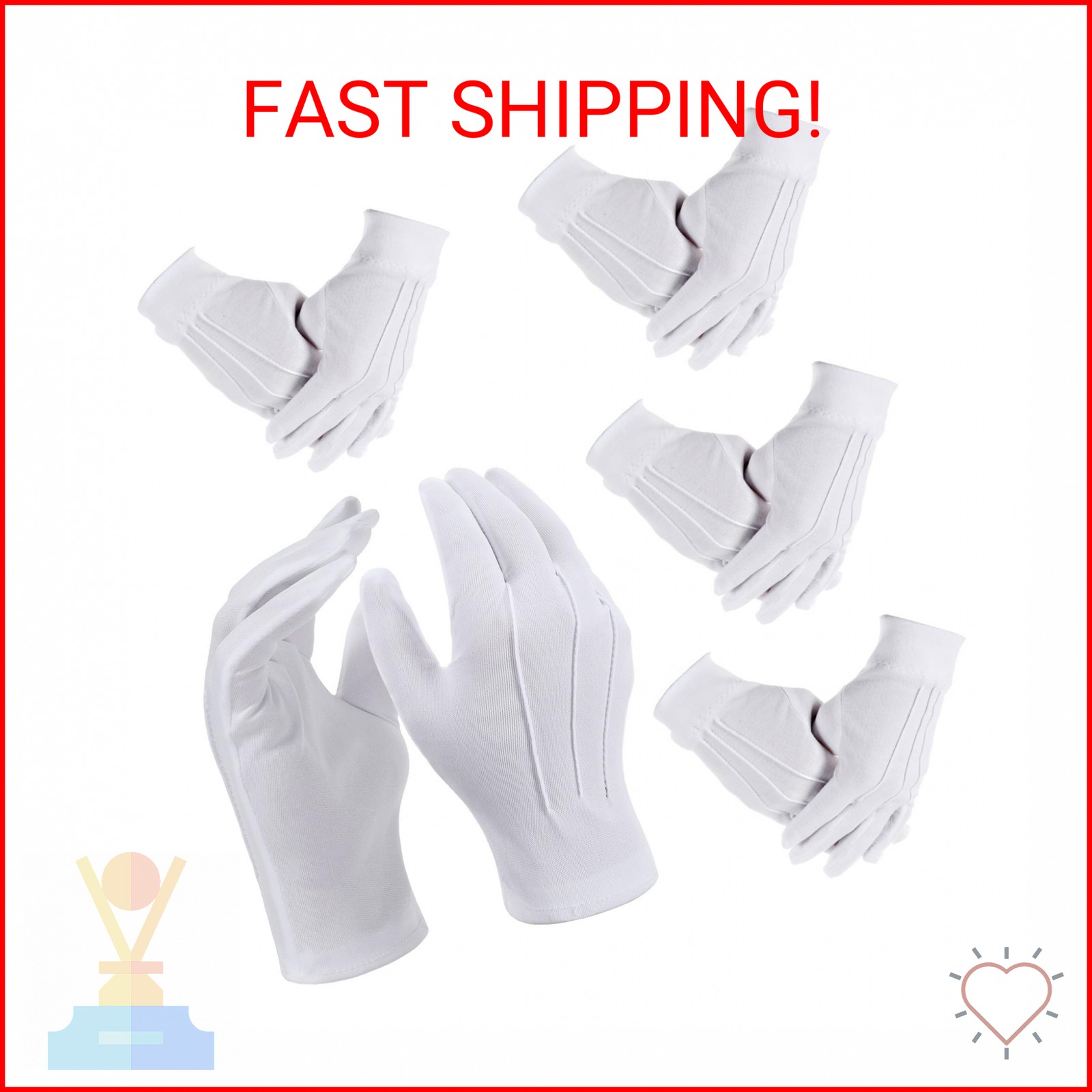Wanmu 5 Pairs White Dress Gloves Polyester Costume Cosplay Gloves for Women Men