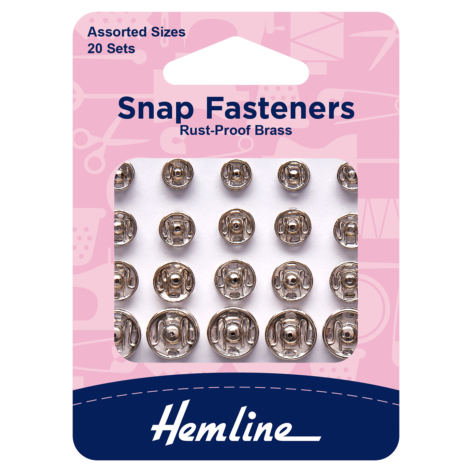 Hemline Assorted Nickel Silver Snap Fasteners 20 Pack