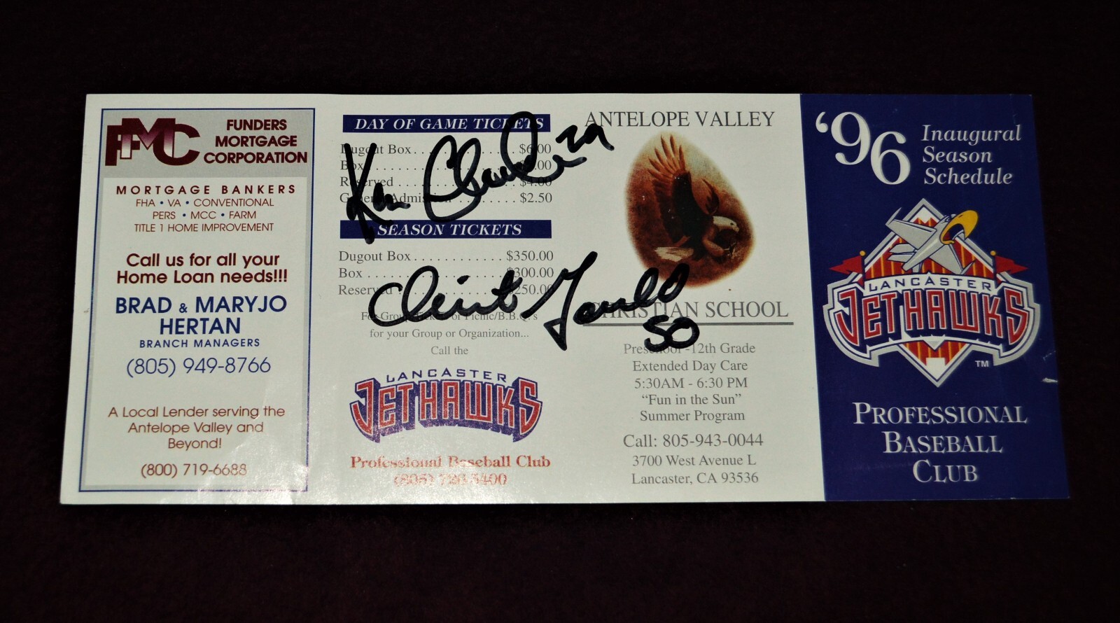Ken Cloude Clint Gould Original Autographs 1996 Lancaster JetHawks Mariners