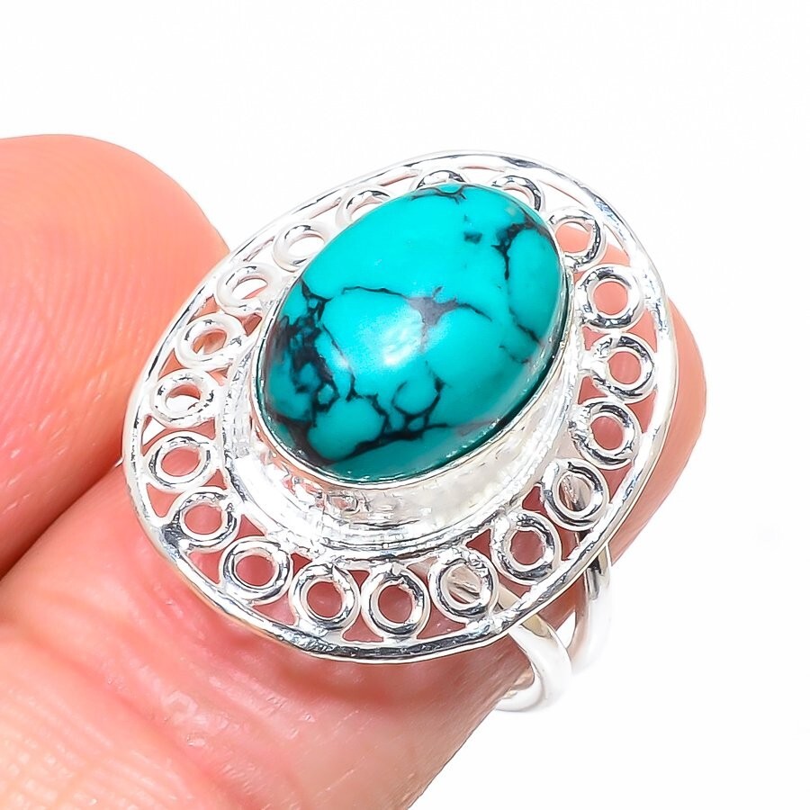 Blue Turquoise Gemstone 925 Sterling Silver Jewelry All Size Ring For Gift