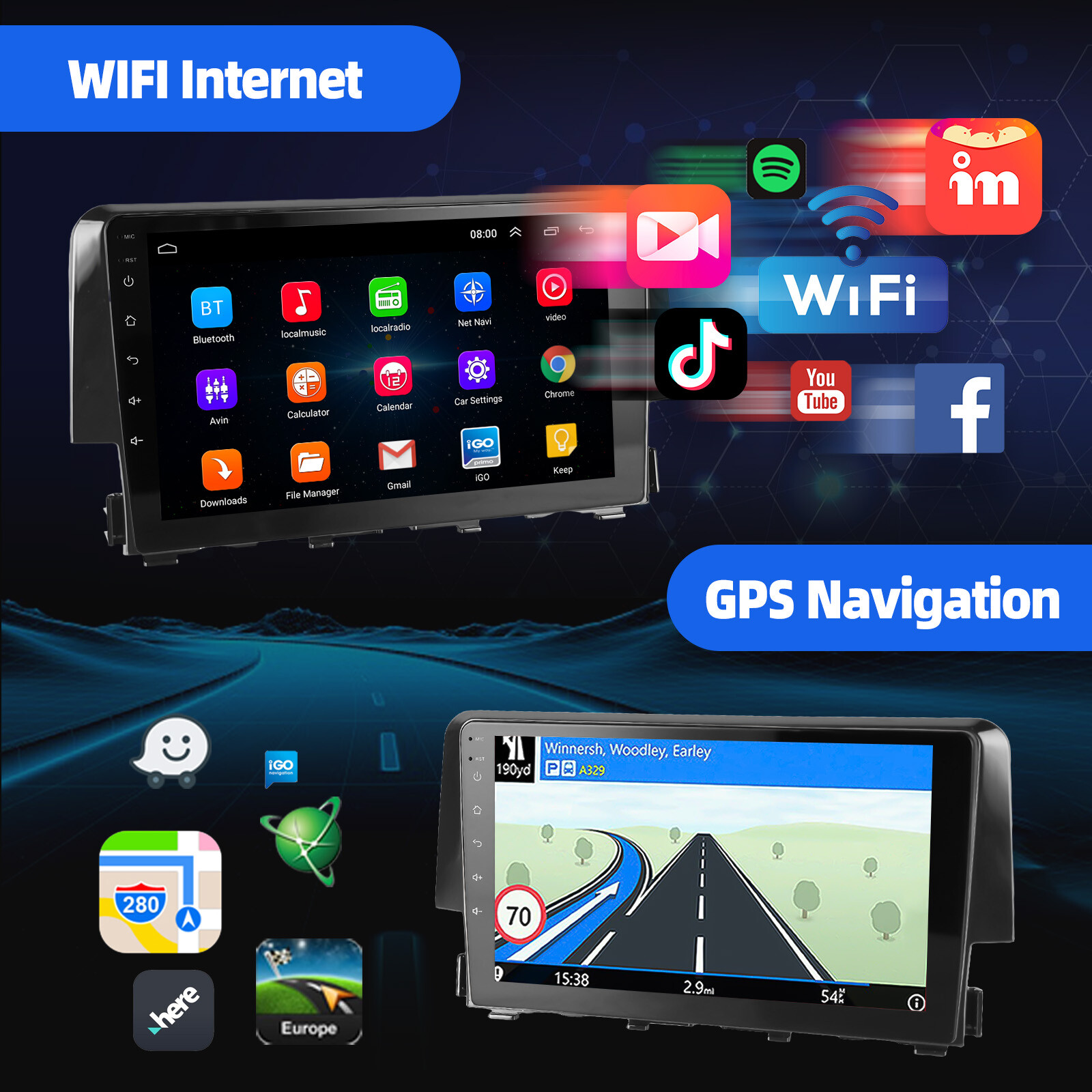 For Honda Civic 2016-2021 Apple CarPlay Android 13 Car Stereo Radio GPS WiFi