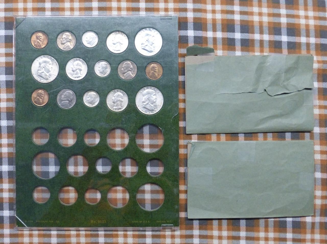 1954 P D & S Mint Set of 15 Coins, Silver Franklin Half Dollar, 25C, 10C...