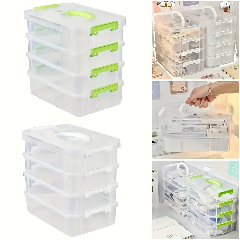 4 Layer Transparent Storage Box with Drawers Portable Organizer