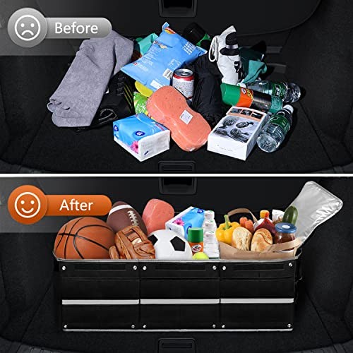 Car Trunk Organizer with Insulated Cooler Bag, Foldable & Waterproof Black