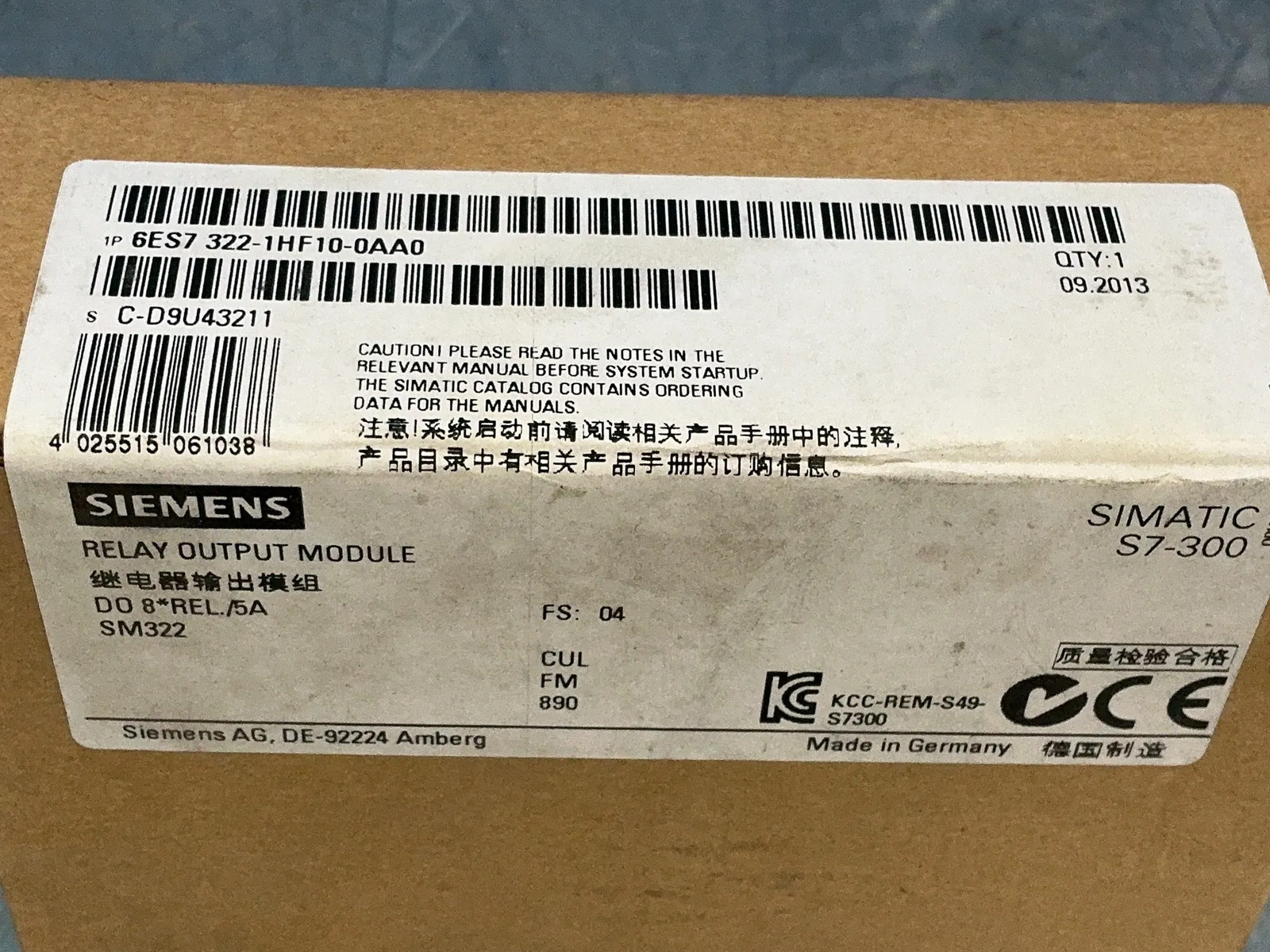 SIEMENS RELAY OUTPUT MODULE 6ES7 322-1HF10-0AA0