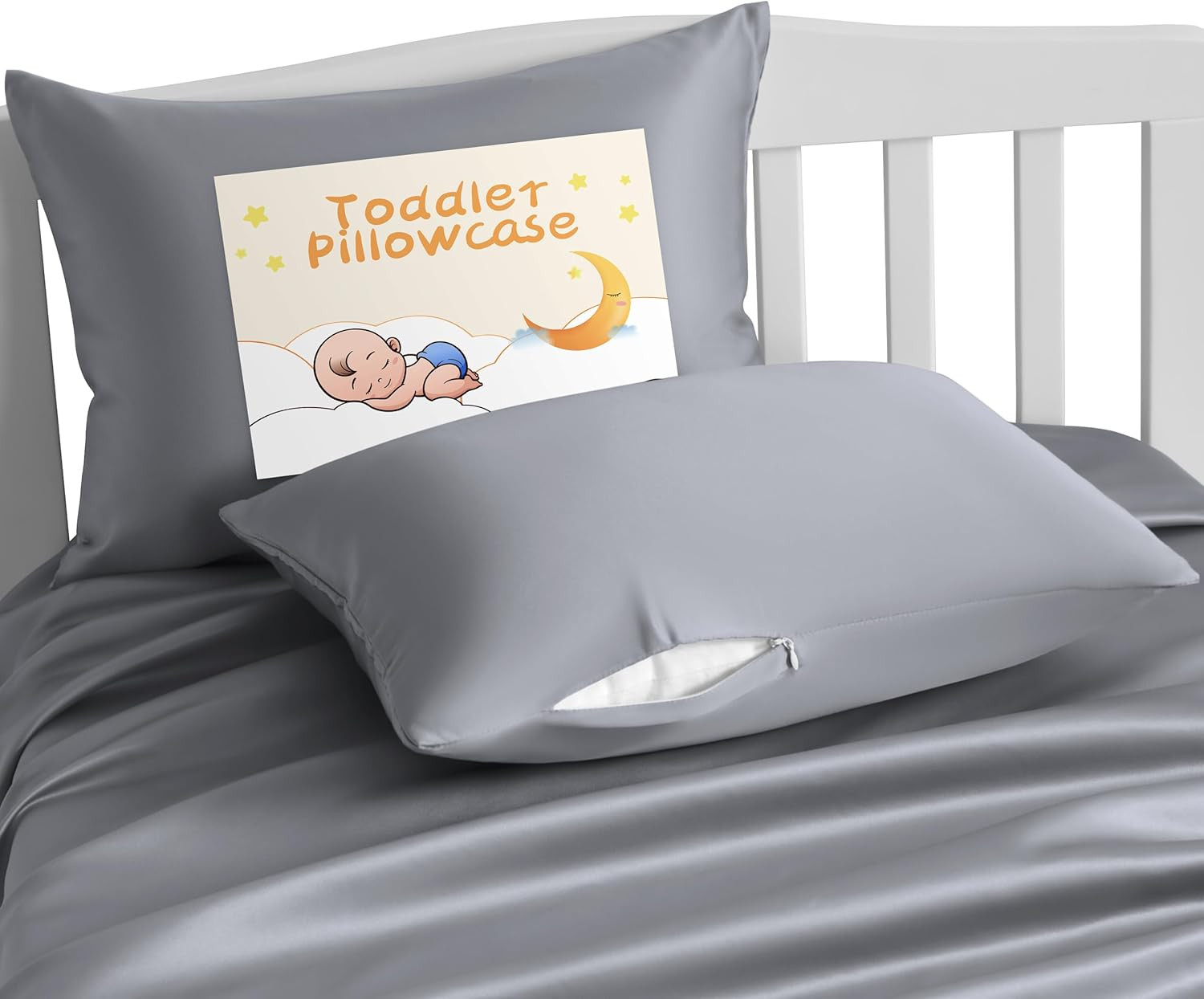 Zippered Silk Satin Toddler Pillowcases - 2 Pack Hidden Zipper 13X18 Pillowcases