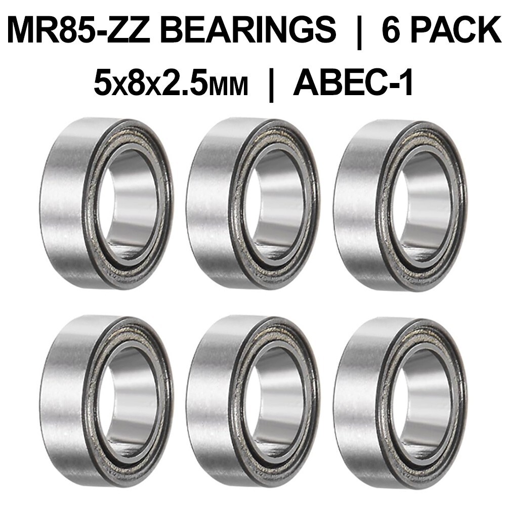 MR85-ZZ Shielded Ball Bearings (5X8X2.5mm) - 6 pack  - Chrome Steel  - ABEC-1