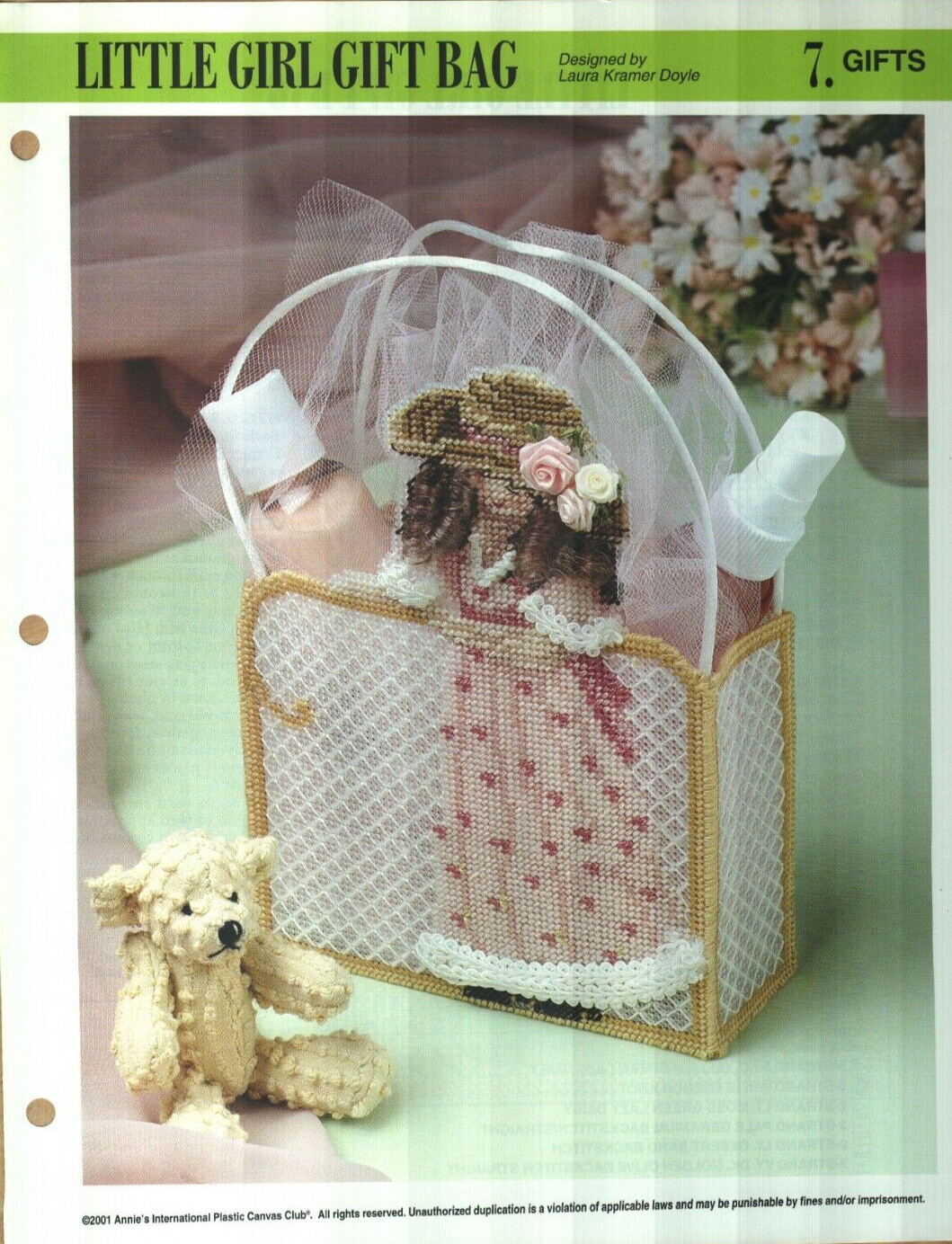 NEW LITTLE GIRL GIFT BAG ANNIE'S PLASTIC CANVAS PATTERN INSTRUCTIONS HTF