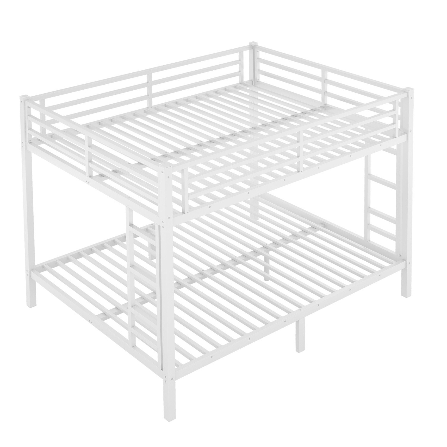 Queen Over Queen Metal Bunk Bed Queen Size Metal Bed Frame w/ 2 Ladders White