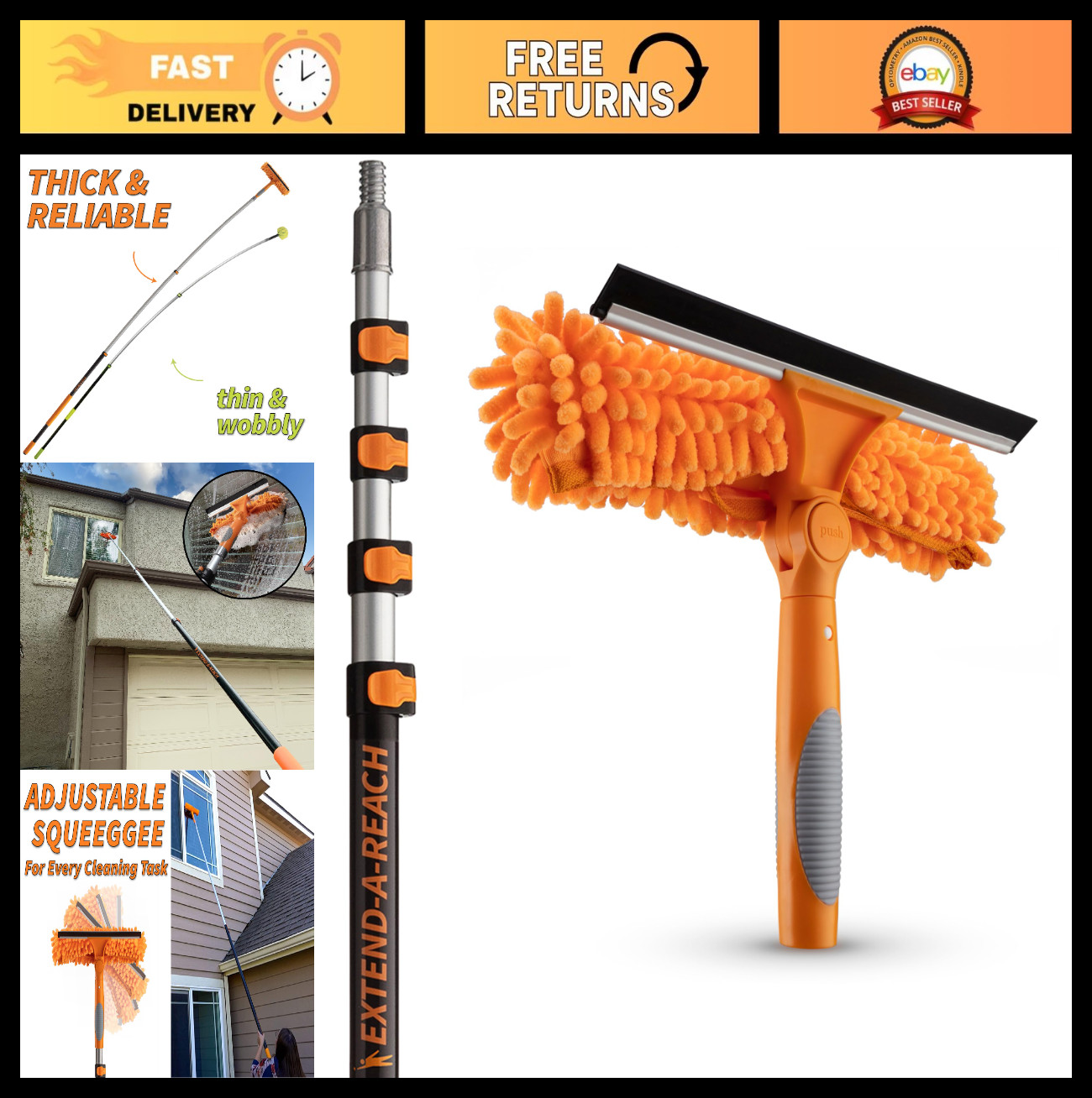Telescopic Window Washing Kit 5-18 ft - Squeegee & Cleaning Tool for Indoor/Outd