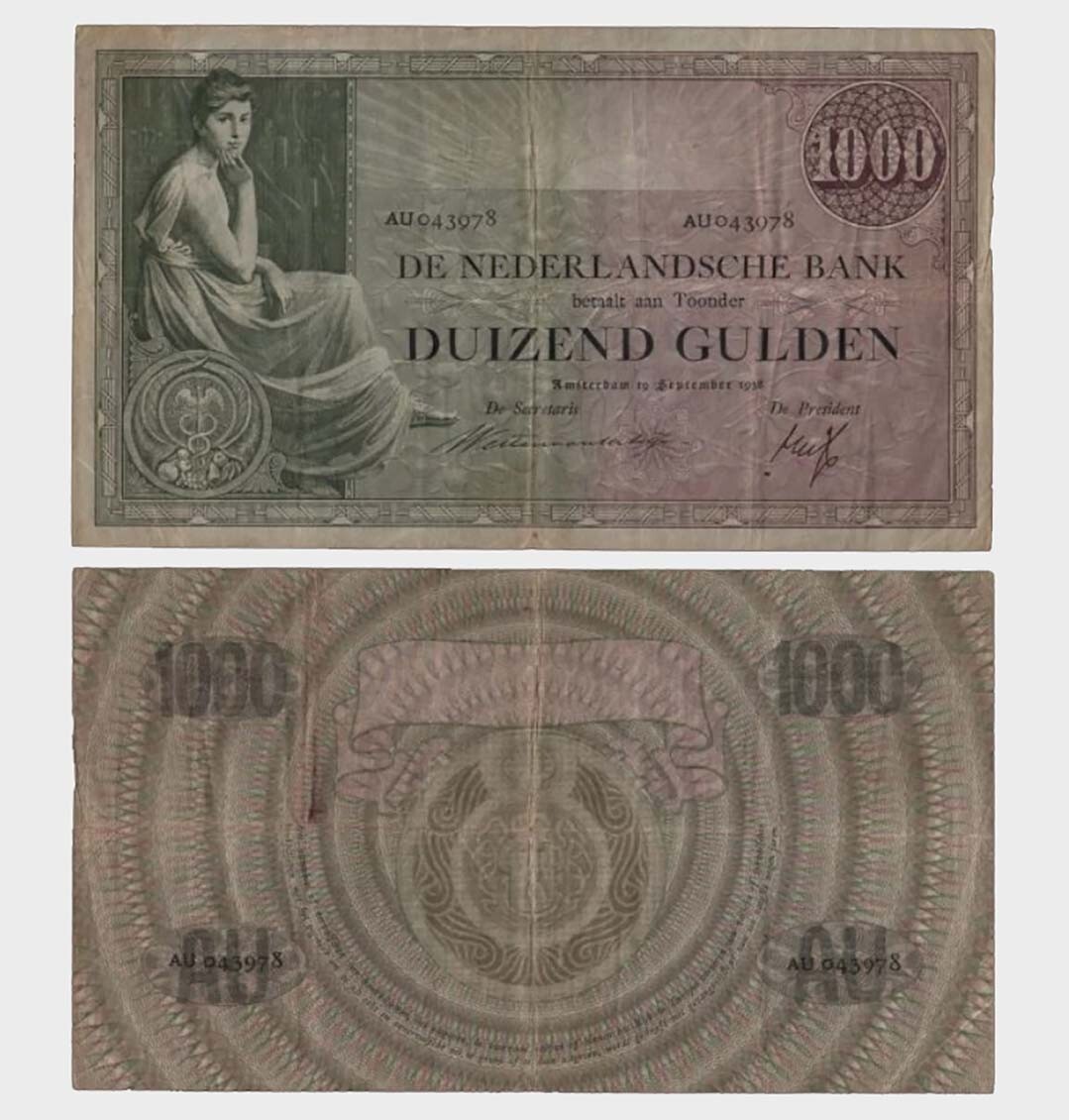 Netherlands - 1938 - 1000 Gulden - "VG+"  #CO6806