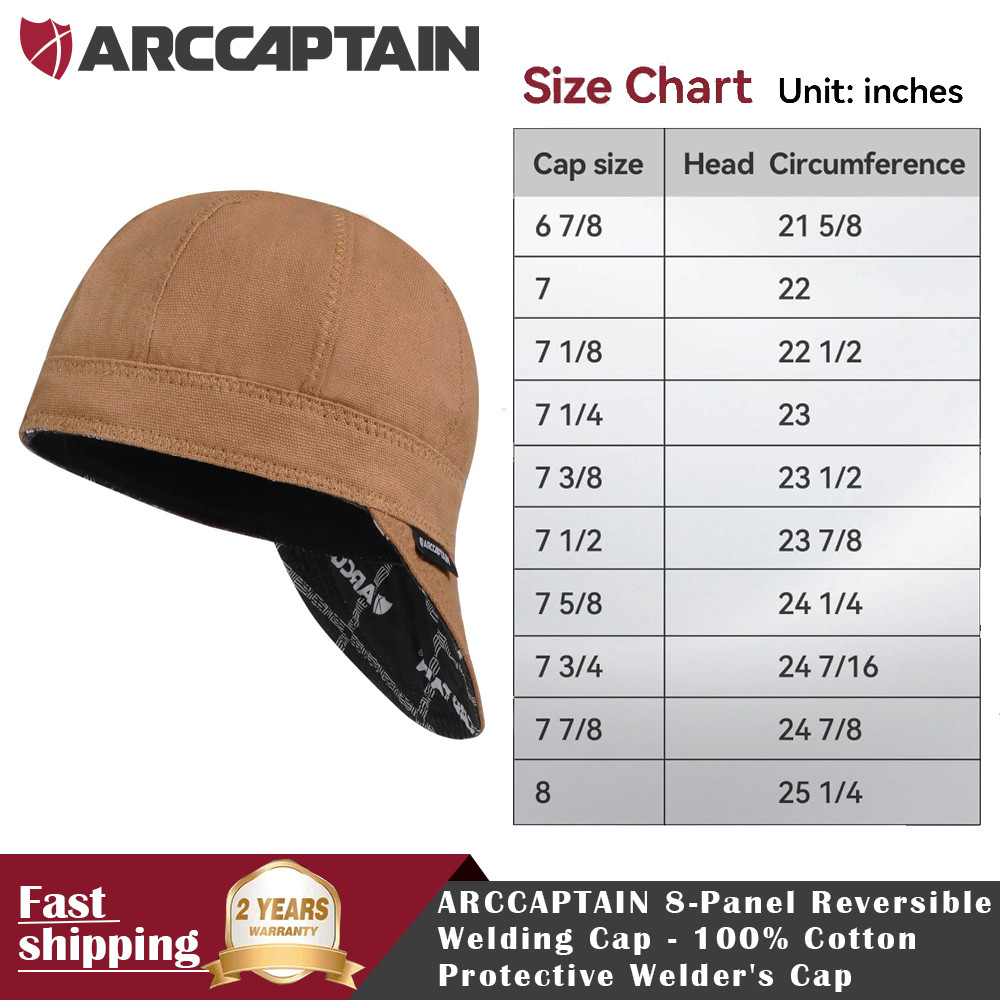 ARCCAPTAIN 8-Panel Reversible Welding Cap - 100% Cotton, Protective Welder's Cap
