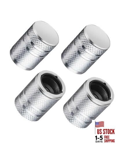 Tire Valve Stem Caps - (4 Pack) Premium Metal Air Caps with Universal Silver