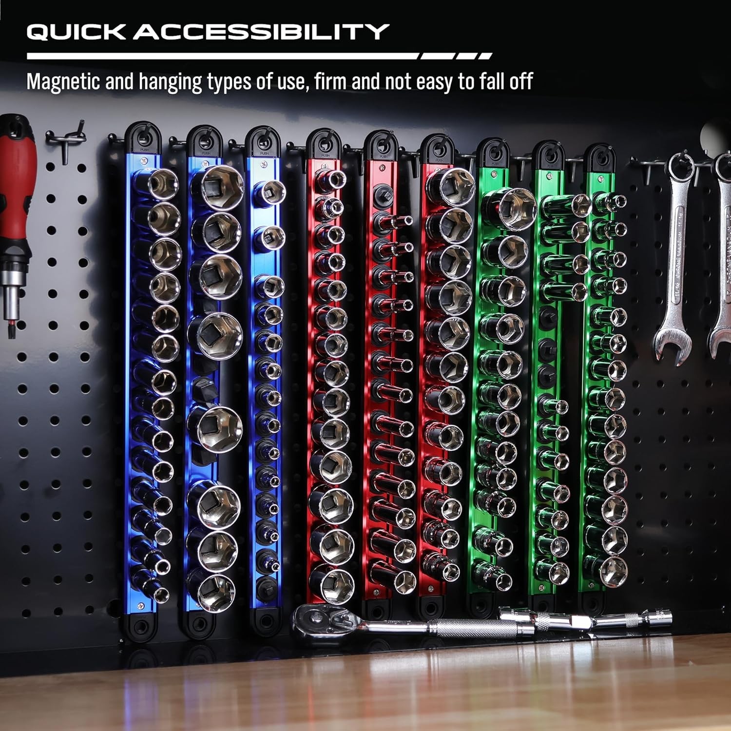 9-Piece Magnetic Socket Holder Organizer Set 1/4, 3/8, 1/2 Socket Trays for Gar