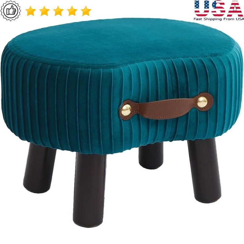 Durable Velvet Footstool Ottoman W/ Wood Legs Multifunctional Space Saver New