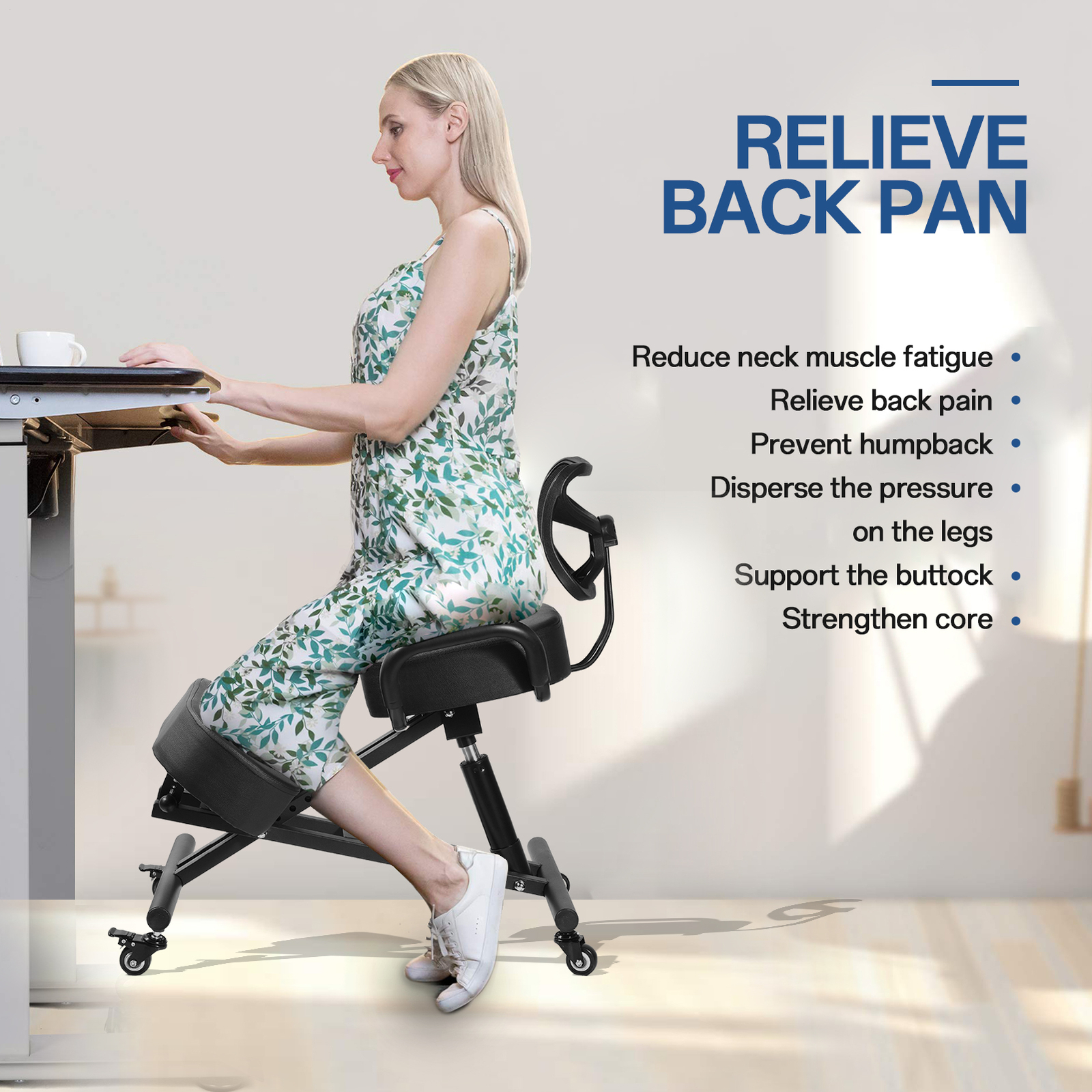 Ergonomic Kneeling Chair Adjustable Stool Upright Back Posture Home Office NEW